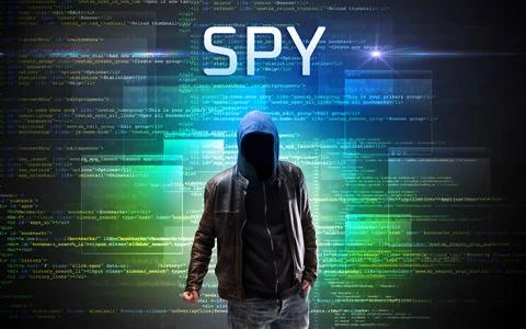 Faceless hacker on code background 스톡 사진