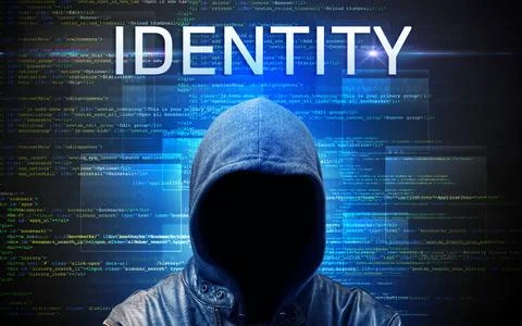 Faceless hacker on code background Foto stock