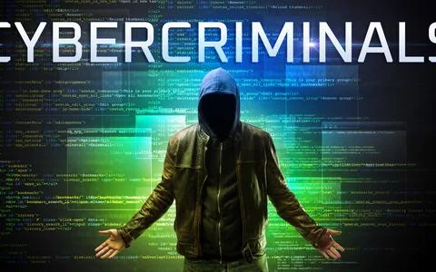 Faceless hacker on code background 스톡 사진