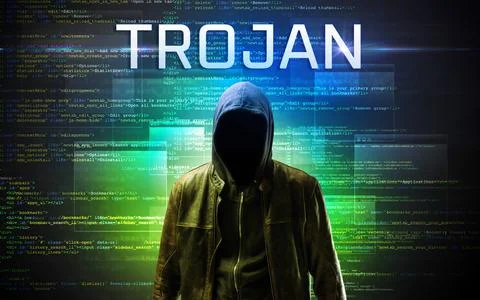 Faceless hacker on code background Stock Photos