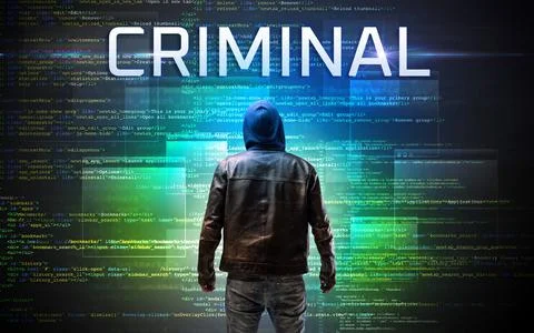 Faceless hacker on code background Stock Photos