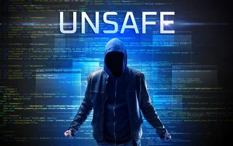 Faceless hacker on code background Foto stock