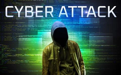 Faceless hacker on code background Stock Photos