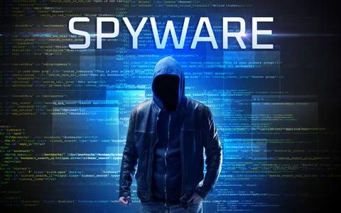 Faceless hacker on code background Stockfoto's