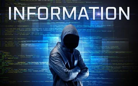 Faceless hacker on code background 스톡 사진