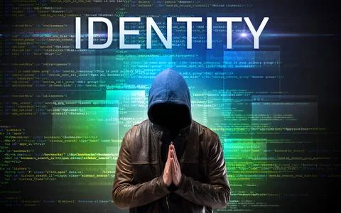 Faceless hacker on code background 스톡 사진
