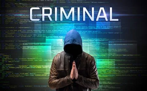 Faceless hacker on code background Stock Photos