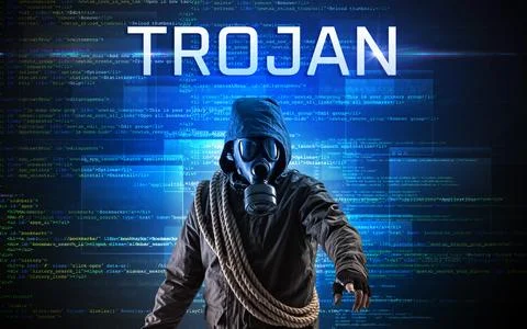 Faceless hacker on code background Stockfoto's