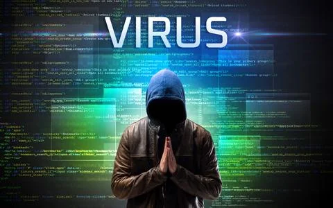 Faceless hacker on code background Stock Photos