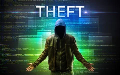 Faceless hacker on code background Stock Photos