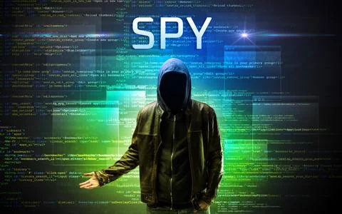 Faceless hacker on code background Stock Photos