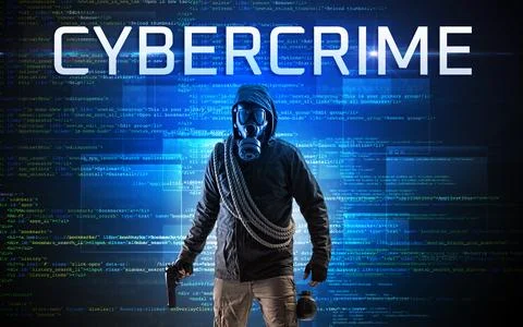 Faceless hacker on code background Foto stock