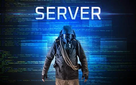 Faceless hacker on code background Stockfoto's