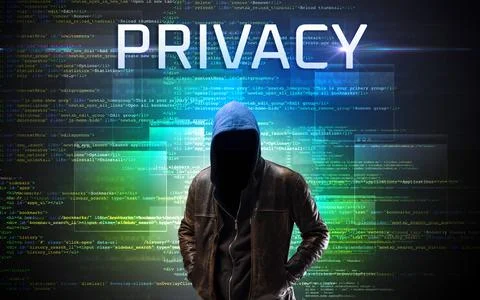 Faceless hacker on code background Stock Photos