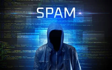 Faceless hacker on code background Stock Photos