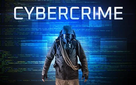 Faceless hacker on code background Stock Photos