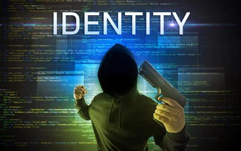 Faceless hacker on code background Stock Photos