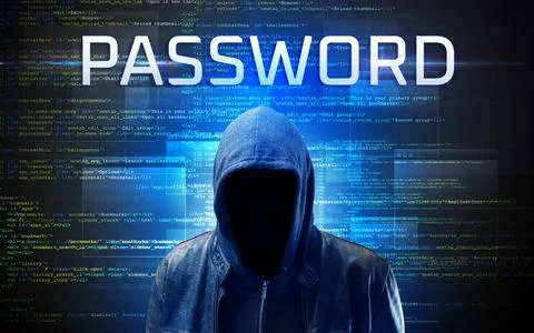Faceless hacker on code background 스톡 사진