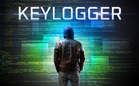 Faceless hacker on code background Foto stock