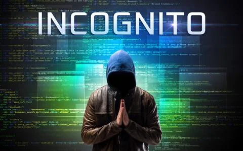 Faceless hacker on code background Foto stock
