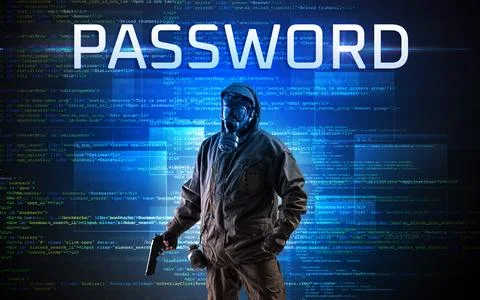 Faceless hacker on code background Stock Photos