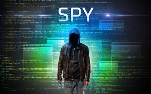 Faceless hacker on code background Stock Photos