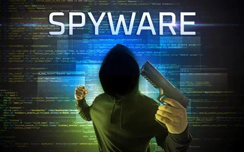 Faceless hacker on code background Foto stock