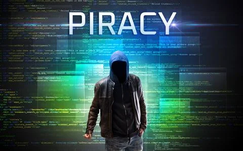 Faceless hacker on code background Stock Photos
