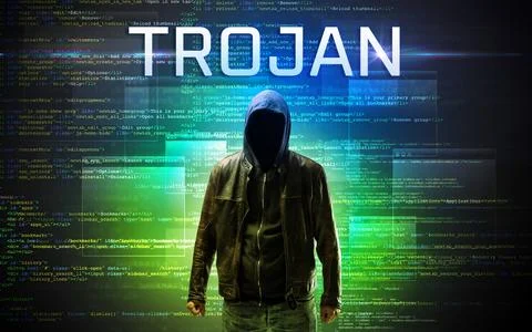 Faceless hacker on code background Foto stock