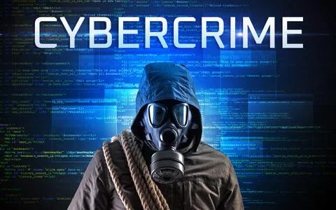 Faceless hacker on code background Foto stock