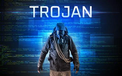 Faceless hacker on code background 스톡 사진