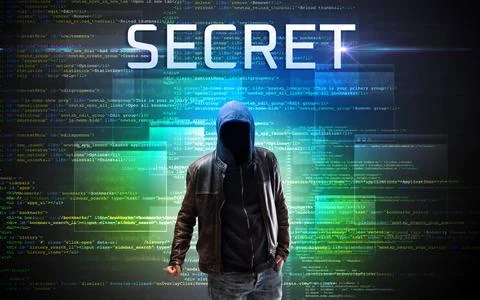 Faceless hacker on code background 스톡 사진