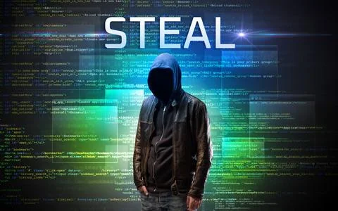 Faceless hacker on code background Stock Photos