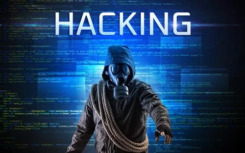 Faceless hacker on code background 스톡 사진