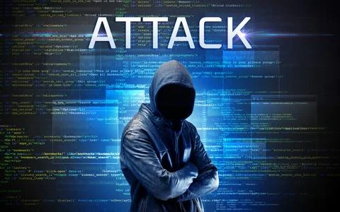 Faceless hacker on code background Stock Photos
