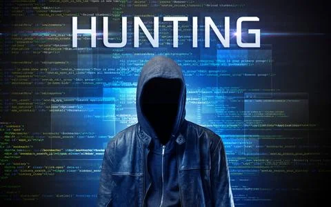 Faceless hacker on code background Foto stock