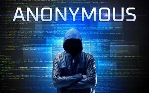 Faceless hacker on code background Stock Photos