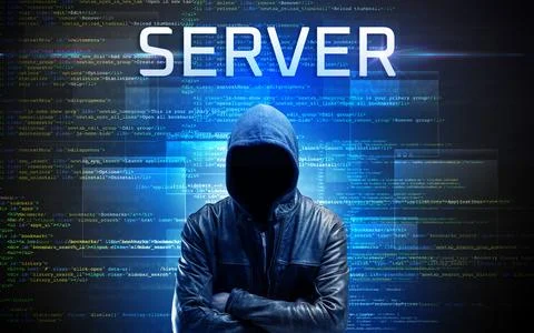 Faceless hacker on code background Stock Photos