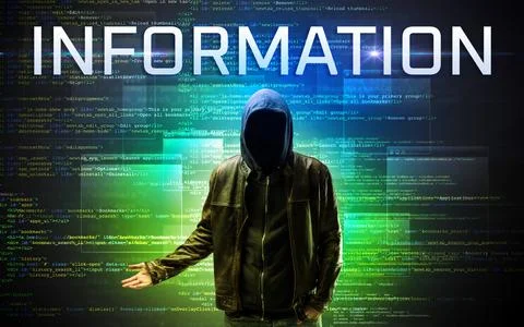 Faceless hacker on code background Stock Photos
