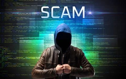 Faceless hacker on code background Stock Photos