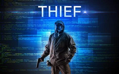 Faceless hacker on code background Stock Photos