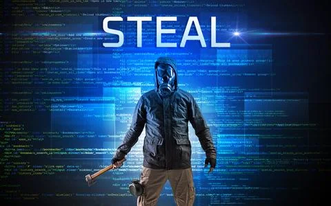Faceless hacker on code background Stock Photos