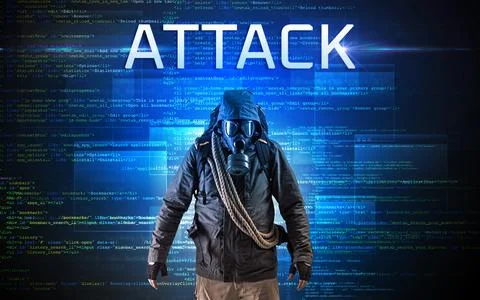 Faceless hacker on code background Stock Photos