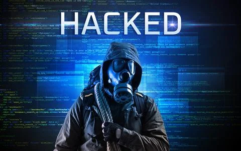 Faceless hacker on code background Fotos Stock