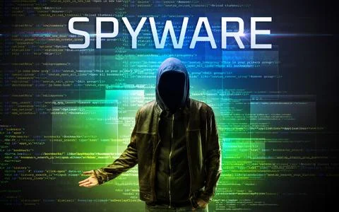 Faceless hacker on code background Stock Photos