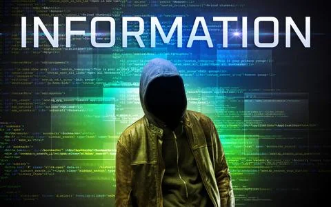 Faceless hacker on code background Stock Photos