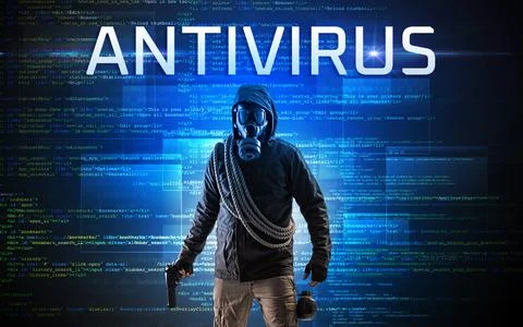 Faceless hacker on code background Foto stock