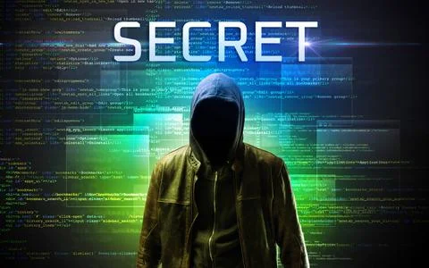 Faceless hacker on code background Stock Photos