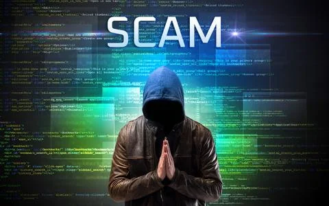 Faceless hacker on code background Stock Photos