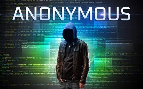 Faceless hacker on code background 스톡 사진